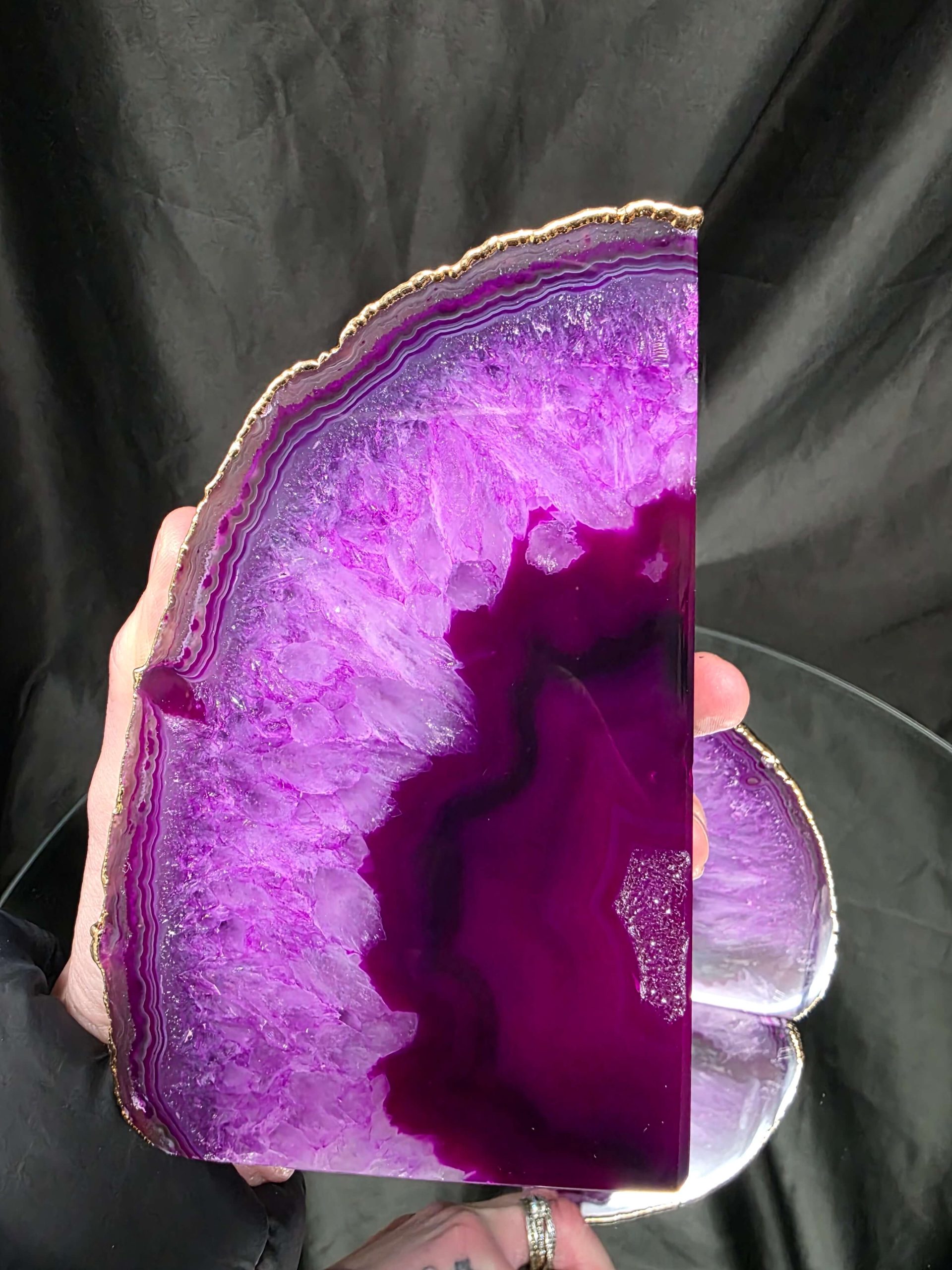 Pink Agate 24ct Gold Edge Microcrystalline Quartz Premium Bookends 1 Ornament Handpicked Size 2.245kg H15xW18xD6cm - Image 8