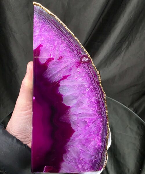 Pink Agate 24ct Gold Edge Microcrystalline Quartz Premium Bookends 1 Ornament Handpicked Size 2.245kg H15xW18xD6cm - Image 9
