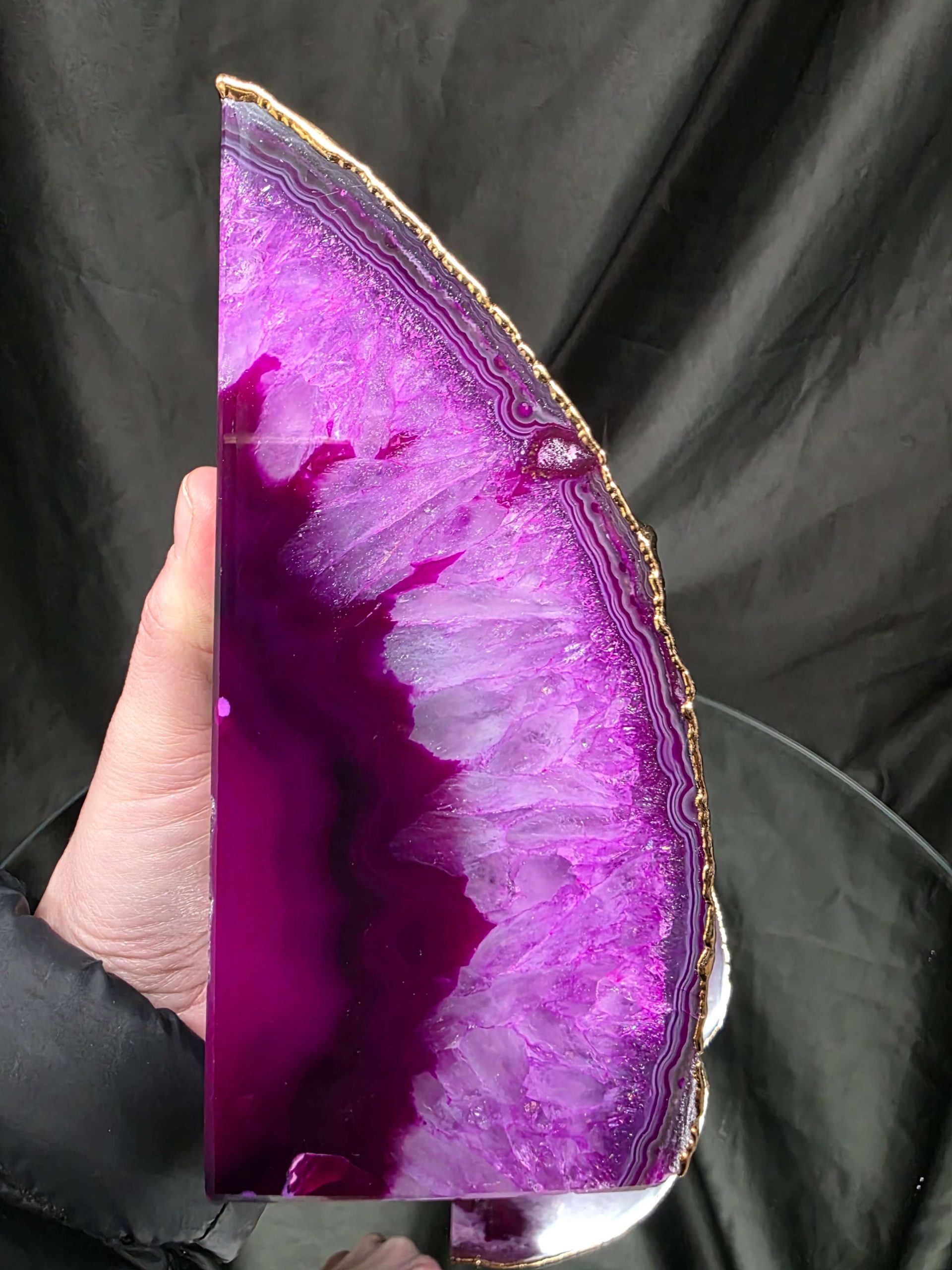 Pink Agate 24ct Gold Edge Microcrystalline Quartz Premium Bookends 1 Ornament Handpicked Size 2.245kg H15xW18xD6cm - Image 9