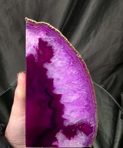 Pink Agate 24ct Gold Edge Microcrystalline Quartz Premium Bookends 1 Ornament Handpicked Size 2.245kg H15xW18xD6cm - Image 10