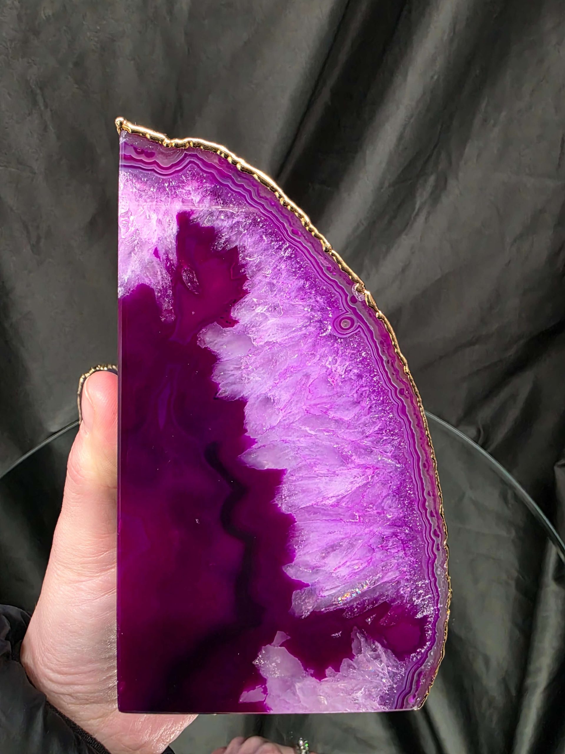 Pink Agate 24ct Gold Edge Microcrystalline Quartz Premium Bookends 1 Ornament Handpicked Size 2.245kg H15xW18xD6cm - Image 10