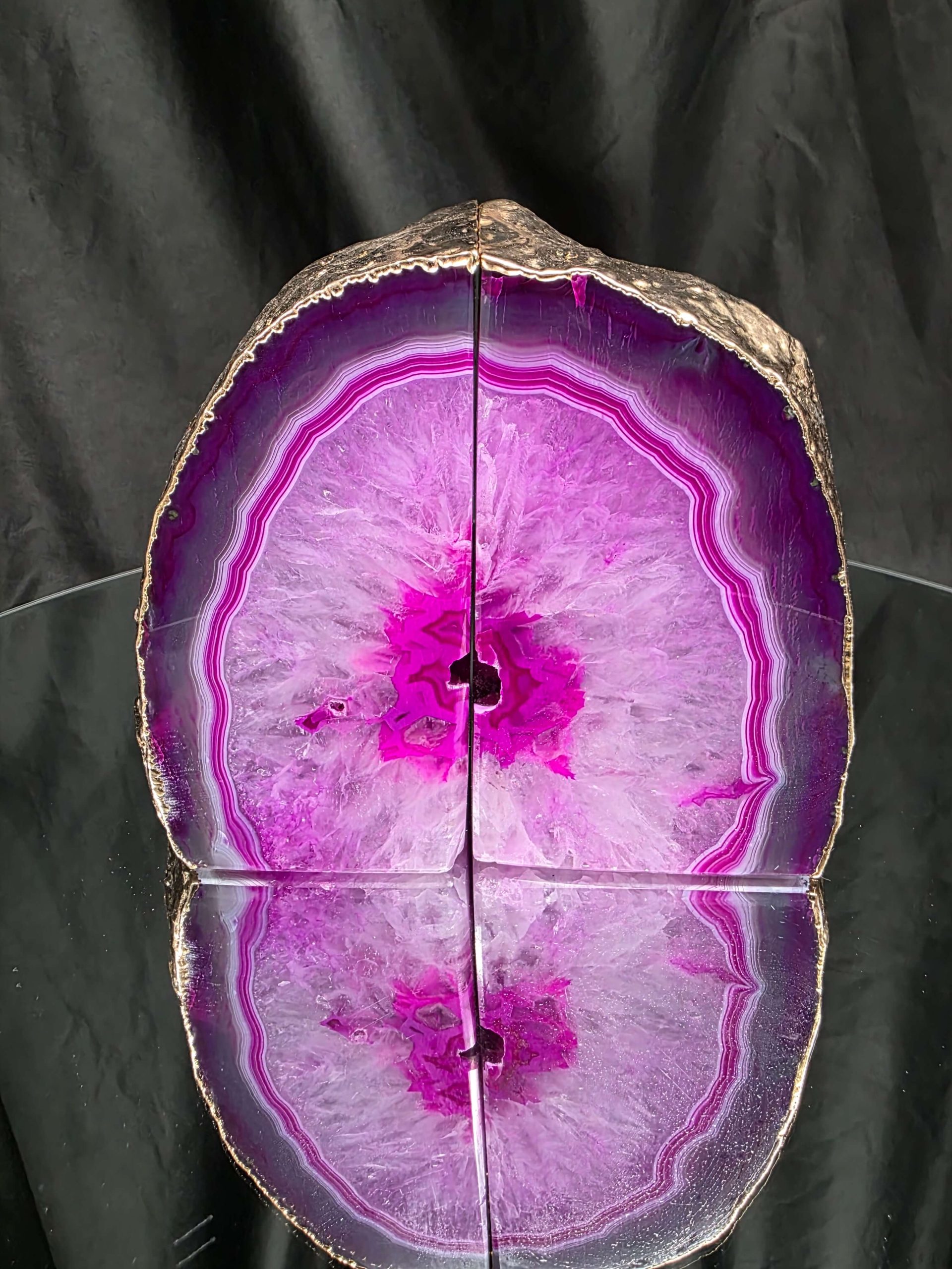 Pink Agate 24ct Gold Edge Microcrystalline Quartz Premium Bookends 2 Ornament Handpicked Size 2.284kg H13xW15xD8cm