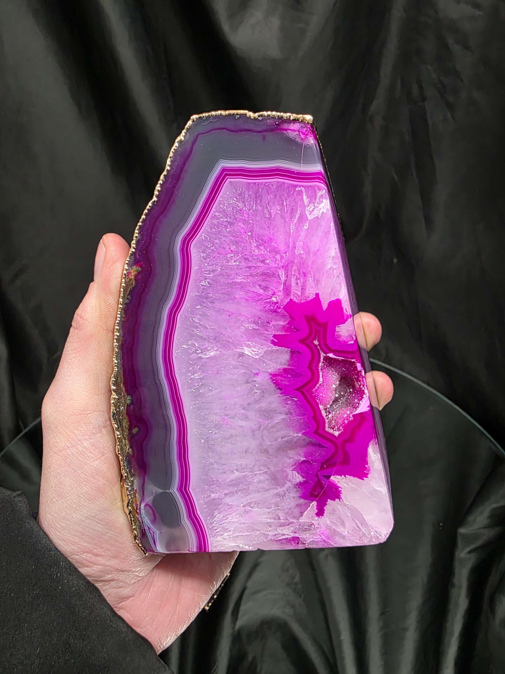 Pink Agate 24ct Gold Edge Microcrystalline Quartz Premium Bookends 2 Ornament Handpicked Size 2.284kg H13xW15xD8cm - Image 11