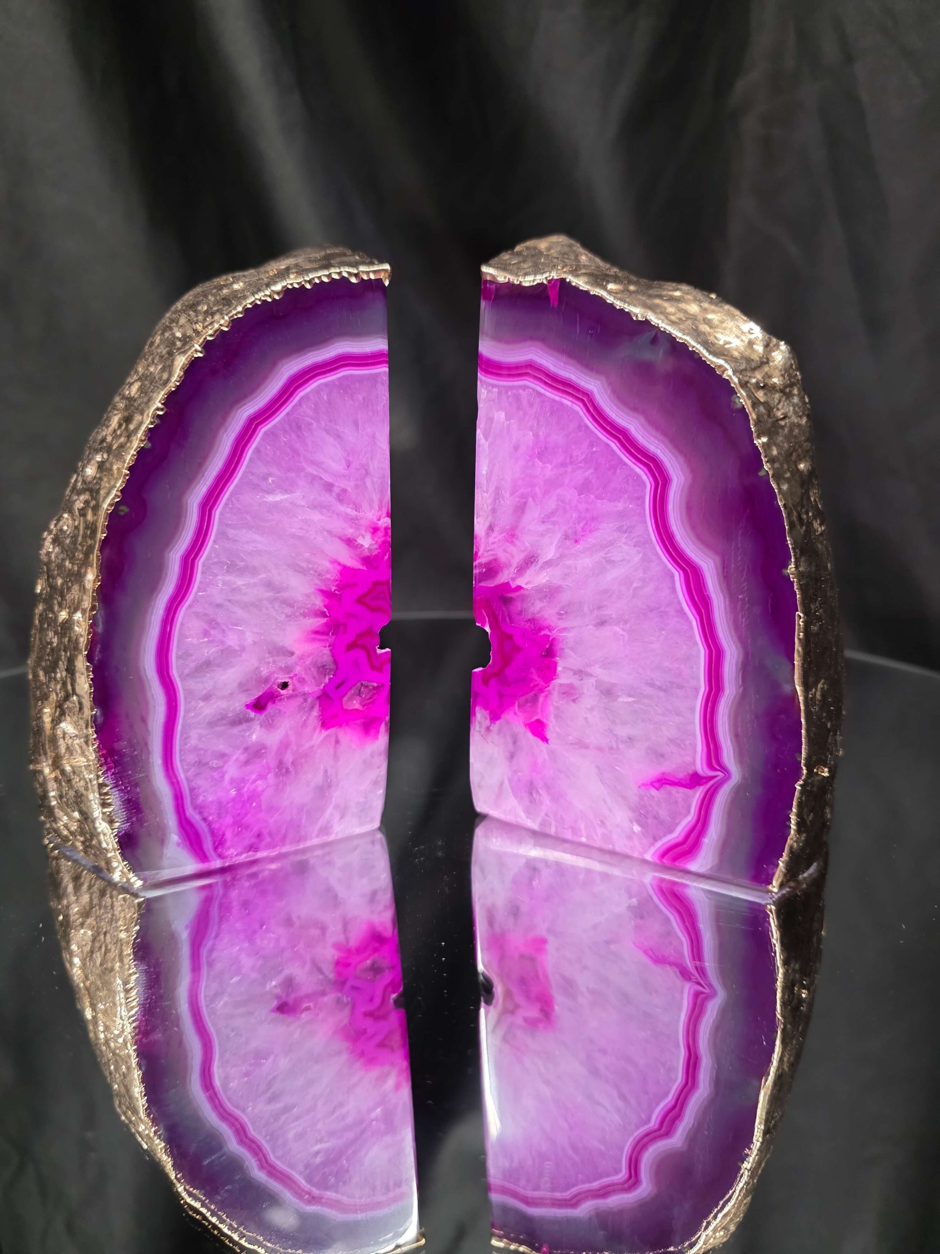 Pink Agate 24ct Gold Edge Microcrystalline Quartz Premium Bookends 2 Ornament Handpicked Size 2.284kg H13xW15xD8cm - Image 13