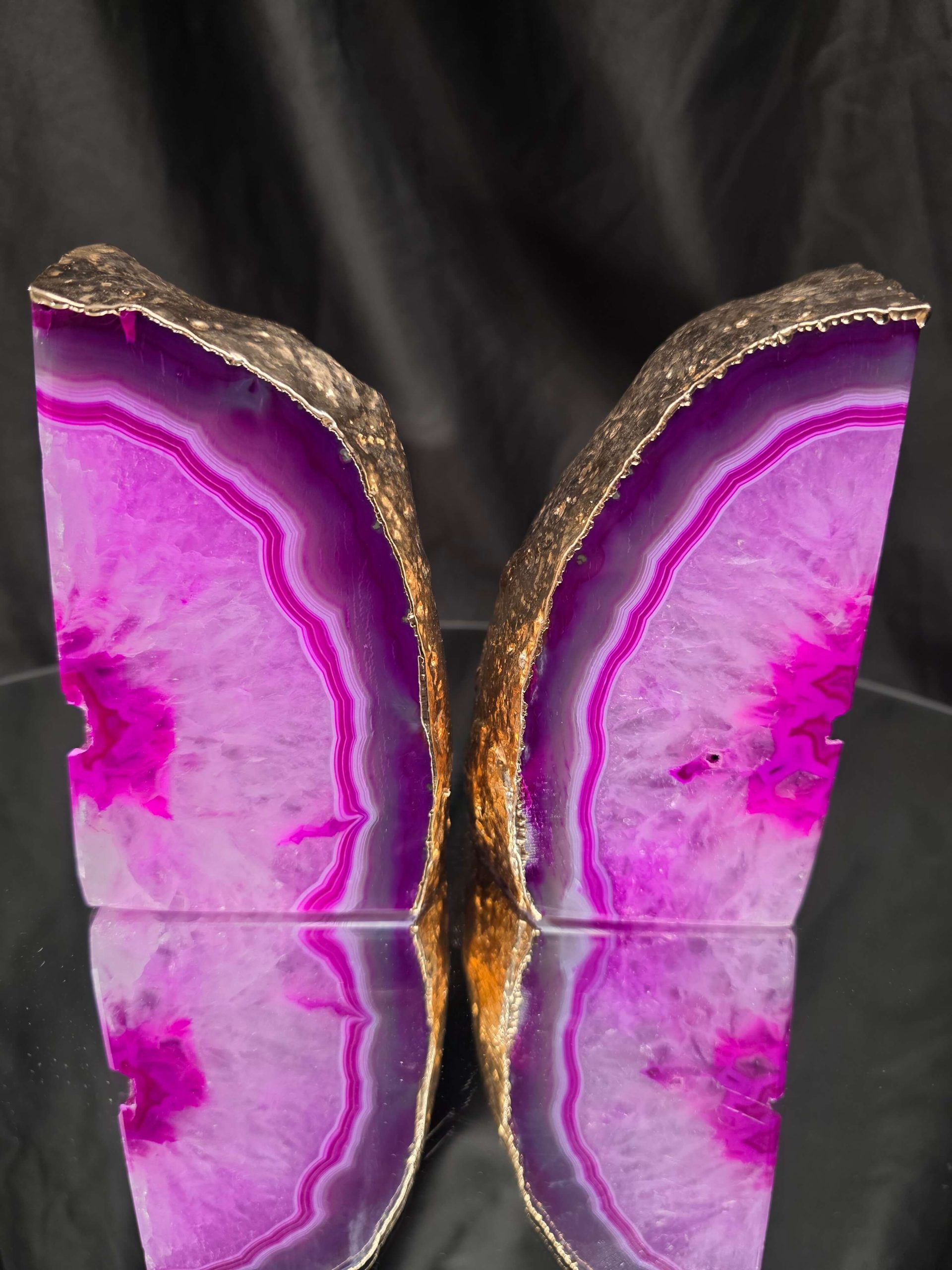 Pink Agate 24ct Gold Edge Microcrystalline Quartz Premium Bookends 2 Ornament Handpicked Size 2.284kg H13xW15xD8cm - Image 16