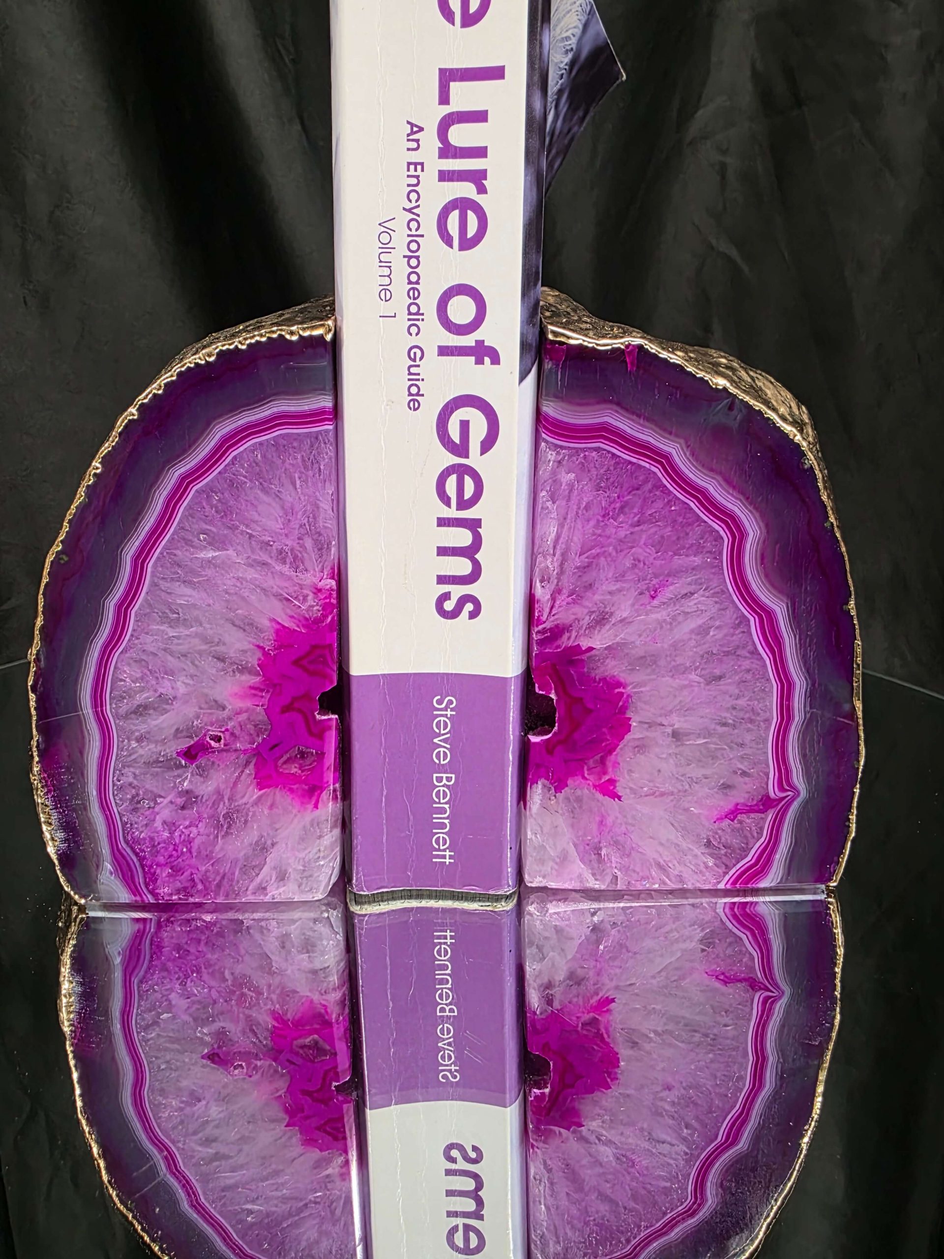 Pink Agate 24ct Gold Edge Microcrystalline Quartz Premium Bookends 2 Ornament Handpicked Size 2.284kg H13xW15xD8cm - Image 5