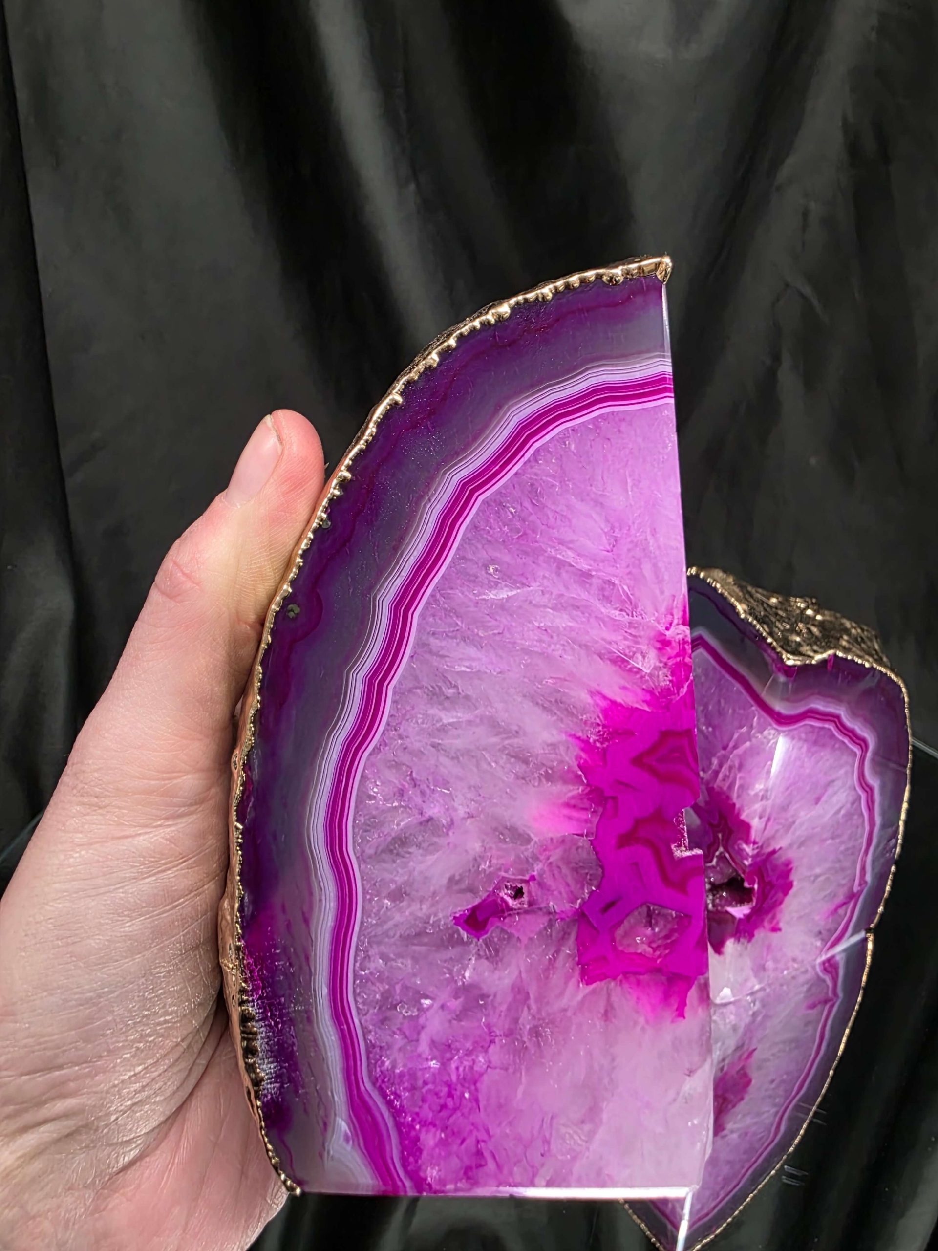 Pink Agate 24ct Gold Edge Microcrystalline Quartz Premium Bookends 2 Ornament Handpicked Size 2.284kg H13xW15xD8cm - Image 8