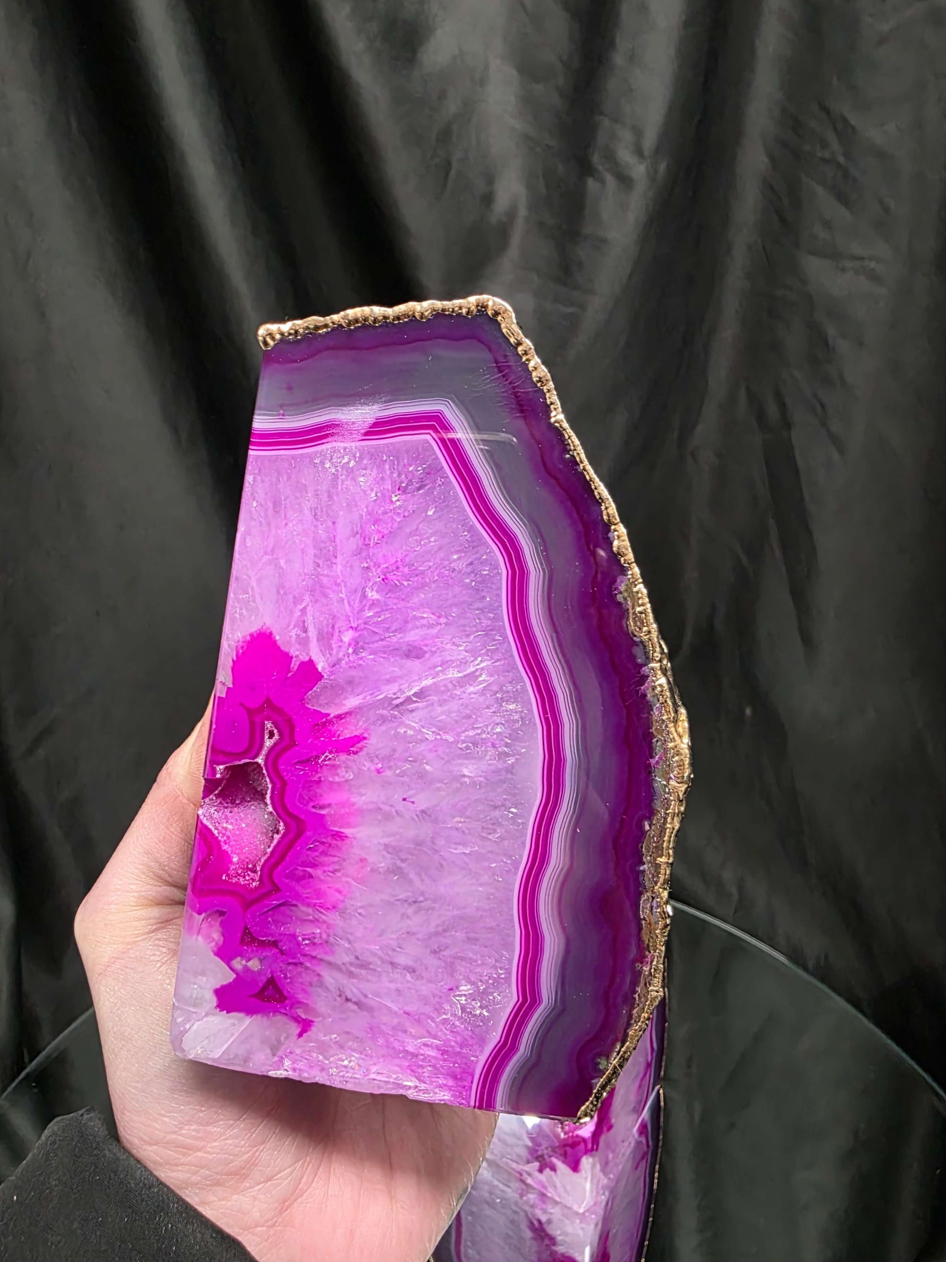 Pink Agate 24ct Gold Edge Microcrystalline Quartz Premium Bookends 2 Ornament Handpicked Size 2.284kg H13xW15xD8cm - Image 9