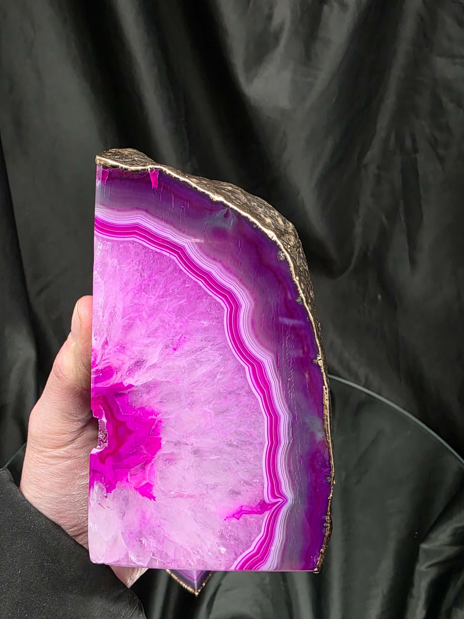 Pink Agate 24ct Gold Edge Microcrystalline Quartz Premium Bookends 2 Ornament Handpicked Size 2.284kg H13xW15xD8cm - Image 10