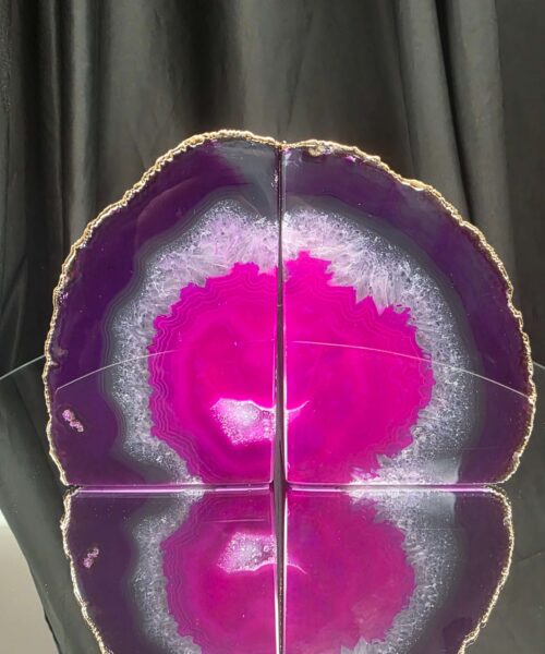 Pink Agate 24ct Gold Edge Microcrystalline Quartz Premium Bookends 3 Ornament Handpicked Size 2.371kg H16.5xW21.5xD6cm