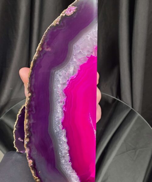 Pink Agate 24ct Gold Edge Microcrystalline Quartz Premium Bookends 3 Ornament Handpicked Size 2.371kg H16.5xW21.5xD6cm - Image 11