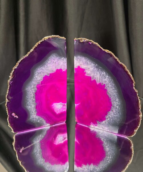 Pink Agate 24ct Gold Edge Microcrystalline Quartz Premium Bookends 3 Ornament Handpicked Size 2.371kg H16.5xW21.5xD6cm - Image 12
