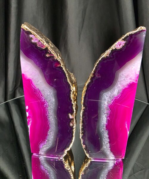 Pink Agate 24ct Gold Edge Microcrystalline Quartz Premium Bookends 3 Ornament Handpicked Size 2.371kg H16.5xW21.5xD6cm - Image 13