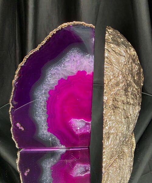 Pink Agate 24ct Gold Edge Microcrystalline Quartz Premium Bookends 3 Ornament Handpicked Size 2.371kg H16.5xW21.5xD6cm - Image 15