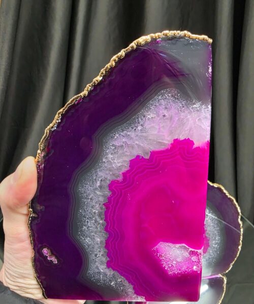 Pink Agate 24ct Gold Edge Microcrystalline Quartz Premium Bookends 3 Ornament Handpicked Size 2.371kg H16.5xW21.5xD6cm - Image 8