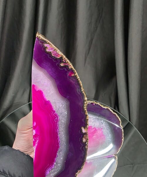 Pink Agate 24ct Gold Edge Microcrystalline Quartz Premium Bookends 3 Ornament Handpicked Size 2.371kg H16.5xW21.5xD6cm - Image 9