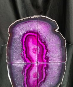 Pink Agate Silver Edge Microcrystalline Quartz Premium Bookends 2 Ornament Handpicked Size 2.028kg H13xW16xD8cm