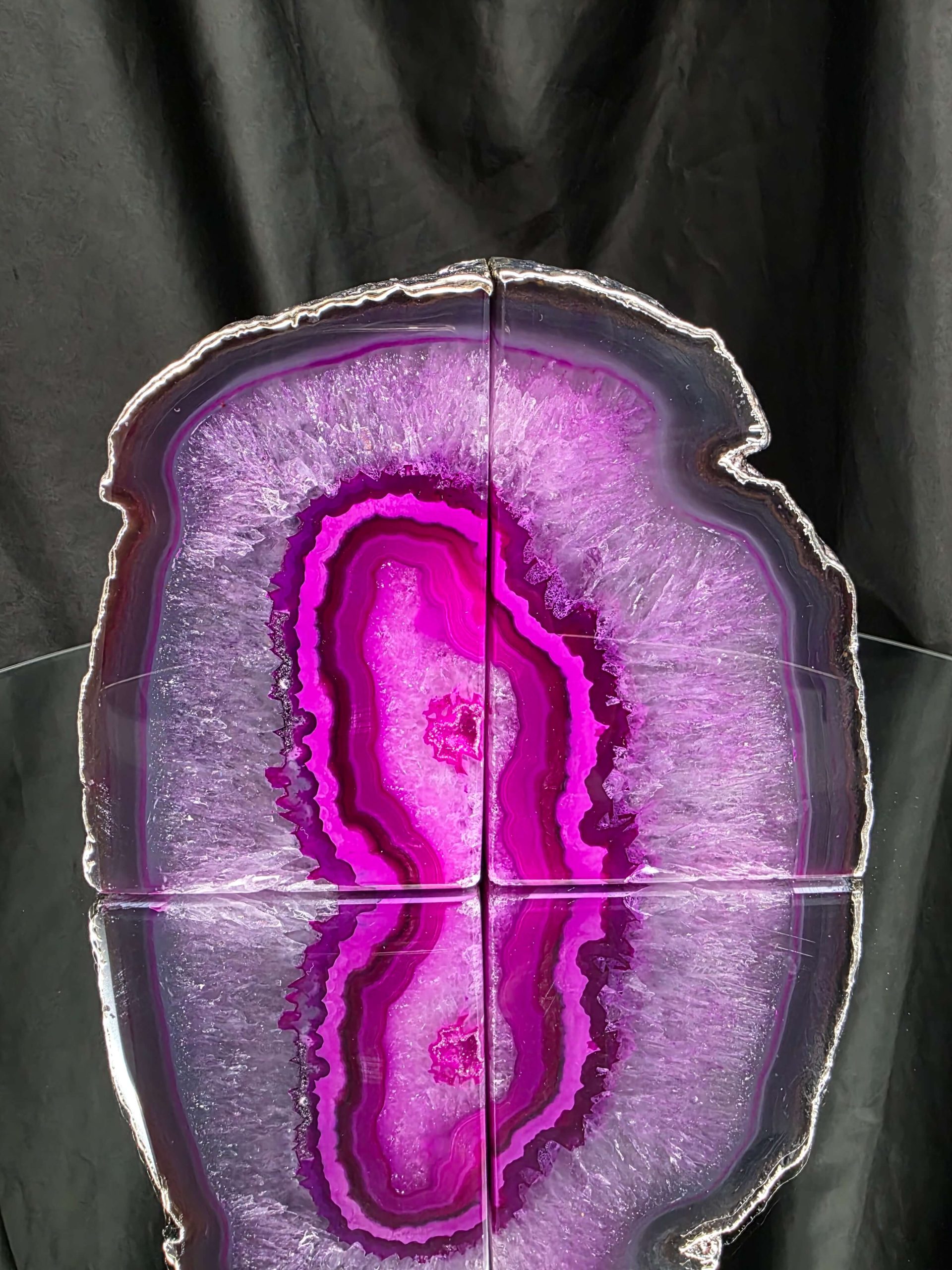 Pink Agate Silver Edge Microcrystalline Quartz Premium Bookends 2 Ornament Handpicked Size 2.028kg H13xW16xD8cm