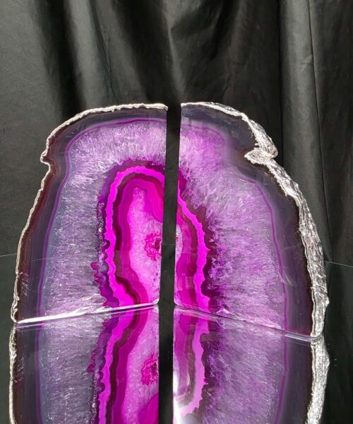 Pink Agate Silver Edge Microcrystalline Quartz Premium Bookends 2 Ornament Handpicked Size 2.028kg H13xW16xD8cm - Image 15