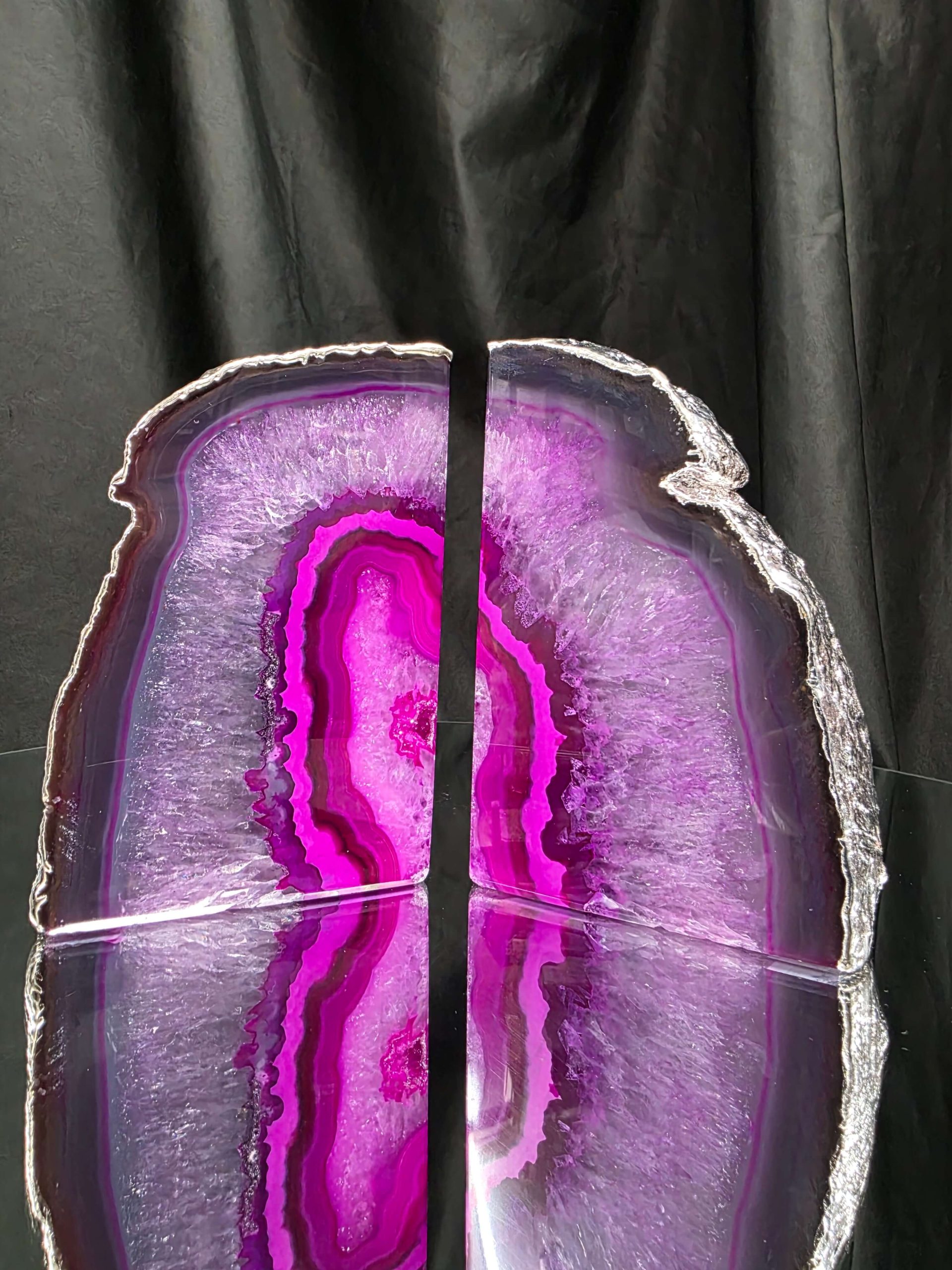 Pink Agate Silver Edge Microcrystalline Quartz Premium Bookends 2 Ornament Handpicked Size 2.028kg H13xW16xD8cm - Image 15