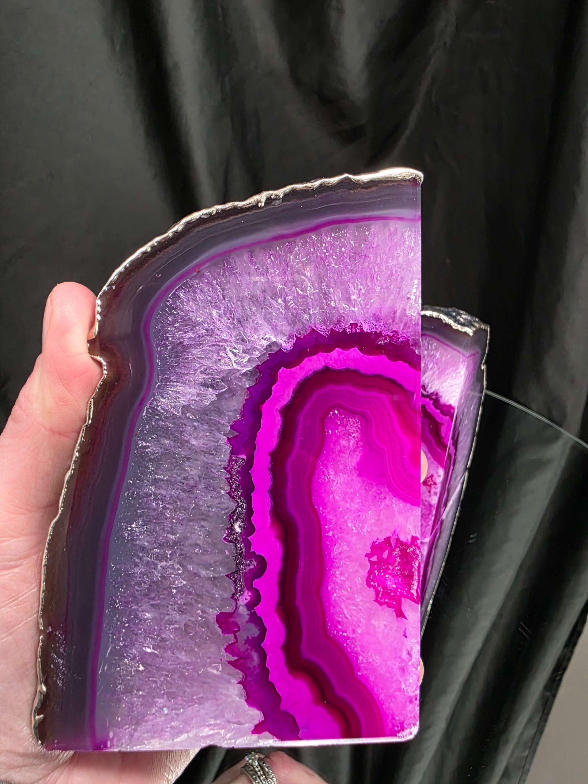 Pink Agate Silver Edge Microcrystalline Quartz Premium Bookends 2 Ornament Handpicked Size 2.028kg H13xW16xD8cm - Image 8