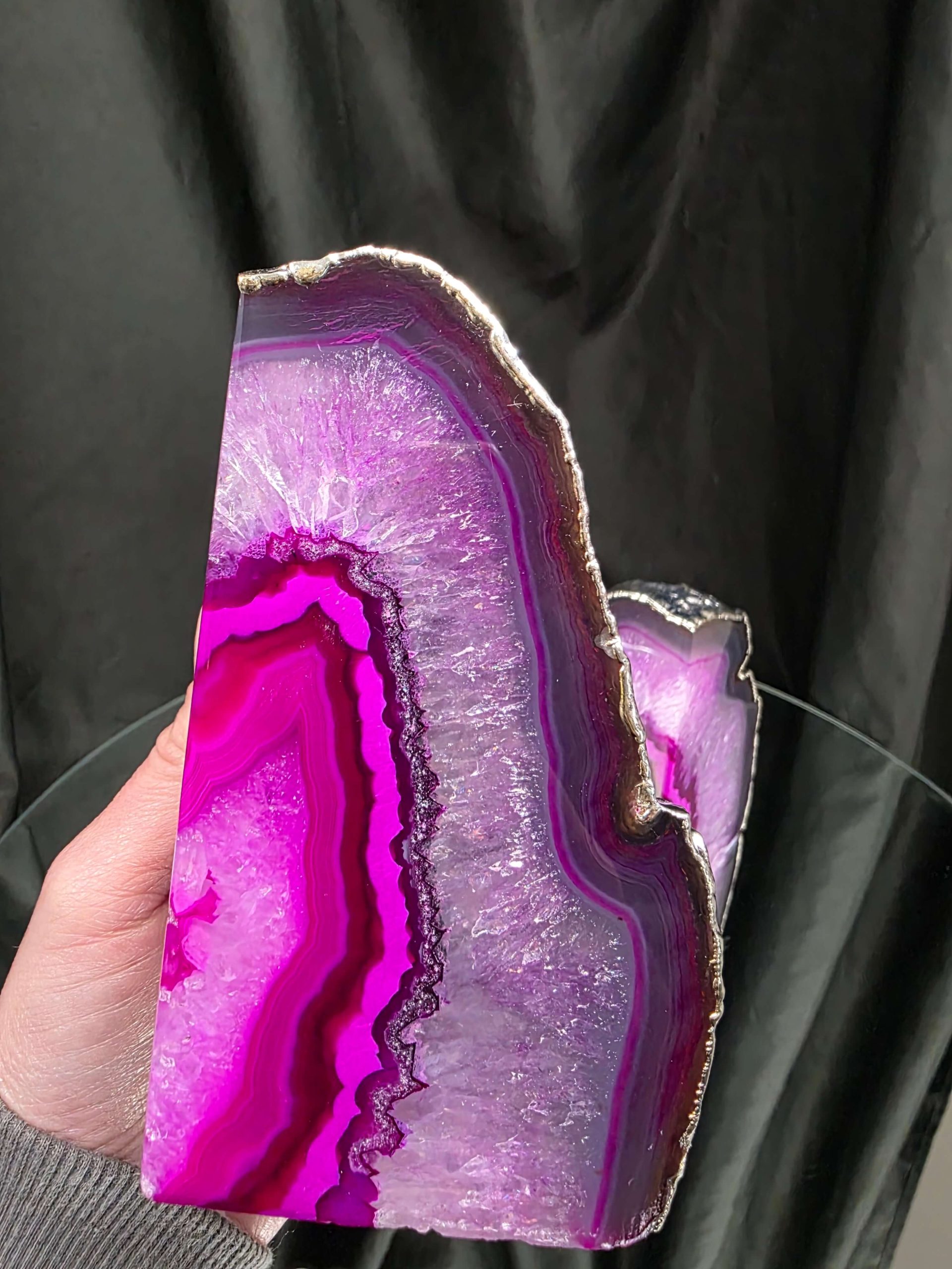 Pink Agate Silver Edge Microcrystalline Quartz Premium Bookends 2 Ornament Handpicked Size 2.028kg H13xW16xD8cm - Image 9