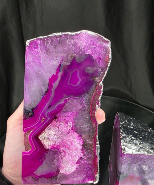Pink Agate Silver Edge Microcrystalline Quartz Premium Bookends 3 Ornament Handpicked Size 2.103kg H11xW16xD7cm - Image 9