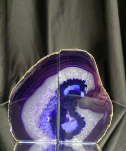 Purple Agate 24ct Gold Edge Microcrystalline Quartz Premium Bookends 2 Ornament Handpicked Size 1.952kg H16xW17xD6cm