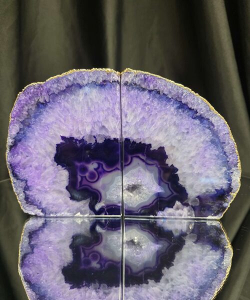 Purple Agate 24ct Gold Edge Microcrystalline Quartz Premium Bookends 3 Ornament Handpicked Size 2.004kg H13xW20xD7cm