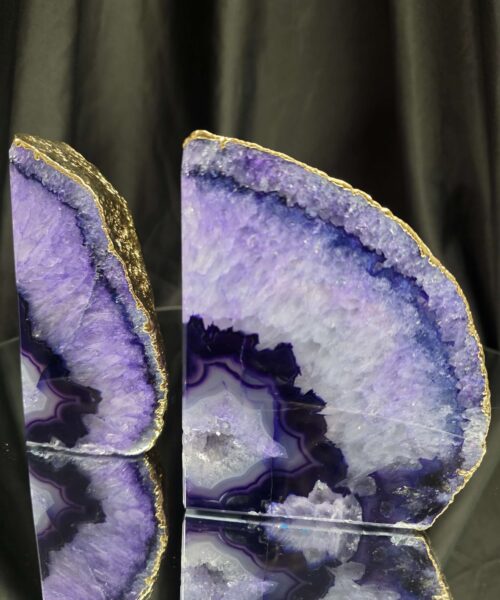 Purple Agate 24ct Gold Edge Microcrystalline Quartz Premium Bookends 3 Ornament Handpicked Size 2.004kg H13xW20xD7cm - Image 15