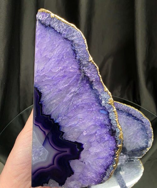 Purple Agate 24ct Gold Edge Microcrystalline Quartz Premium Bookends 3 Ornament Handpicked Size 2.004kg H13xW20xD7cm - Image 9