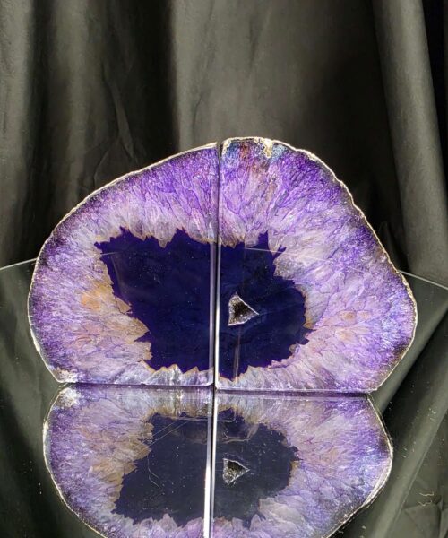 Purple Agate Silver Edge Microcrystalline Quartz Premium Bookends 1 Ornament Handpicked Size 1.578kg H11xW17xD7cm