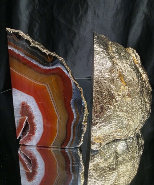 Red Agate 24ct Gold Edge Microcrystalline Quartz Premium Bookends 3 Ornament Handpicked Size 2.069kg H12xW16xD8cm - Image 11