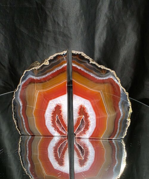 Red Agate 24ct Gold Edge Microcrystalline Quartz Premium Bookends 3 Ornament Handpicked Size 2.069kg H12xW16xD8cm - Image 12