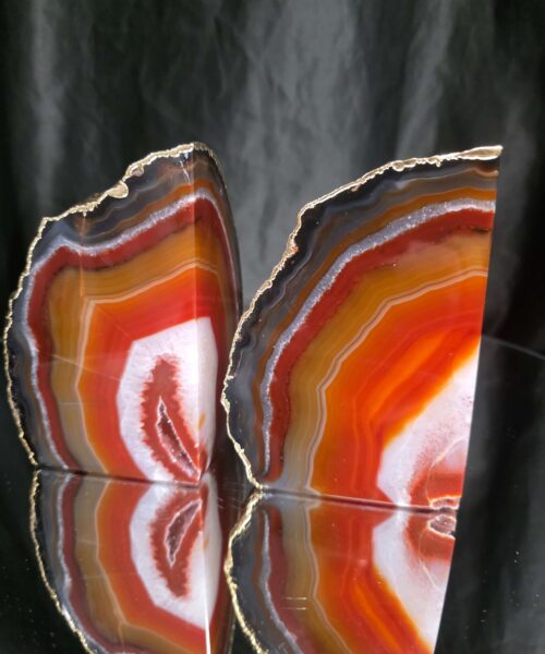 Red Agate 24ct Gold Edge Microcrystalline Quartz Premium Bookends 3 Ornament Handpicked Size 2.069kg H12xW16xD8cm - Image 13