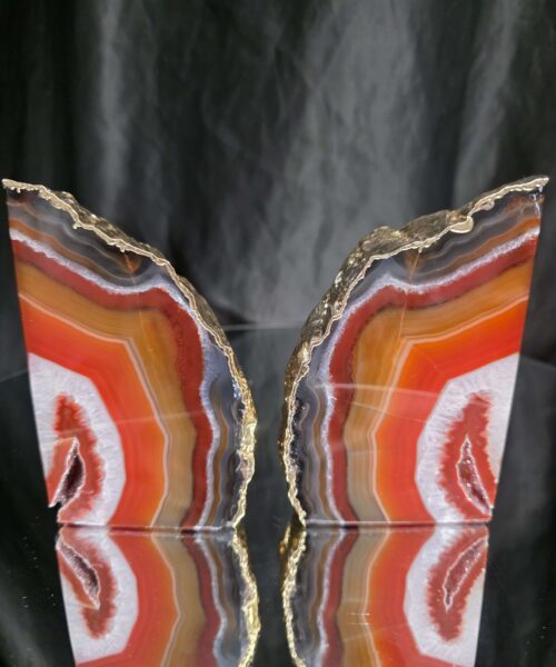 Red Agate 24ct Gold Edge Microcrystalline Quartz Premium Bookends 3 Ornament Handpicked Size 2.069kg H12xW16xD8cm - Image 15