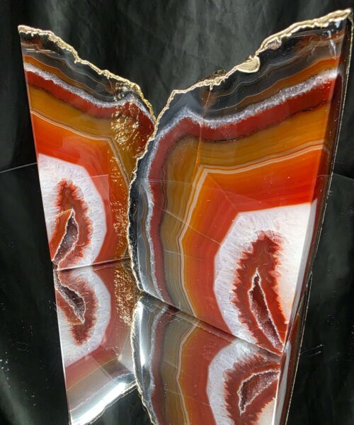 Red Agate 24ct Gold Edge Microcrystalline Quartz Premium Bookends 3 Ornament Handpicked Size 2.069kg H12xW16xD8cm - Image 16