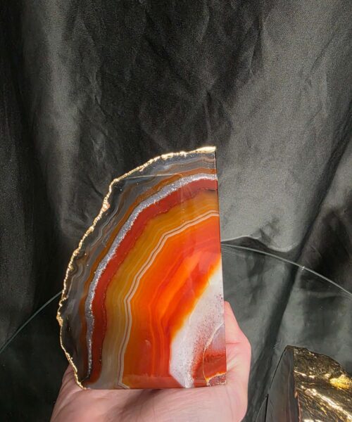 Red Agate 24ct Gold Edge Microcrystalline Quartz Premium Bookends 3 Ornament Handpicked Size 2.069kg H12xW16xD8cm - Image 6