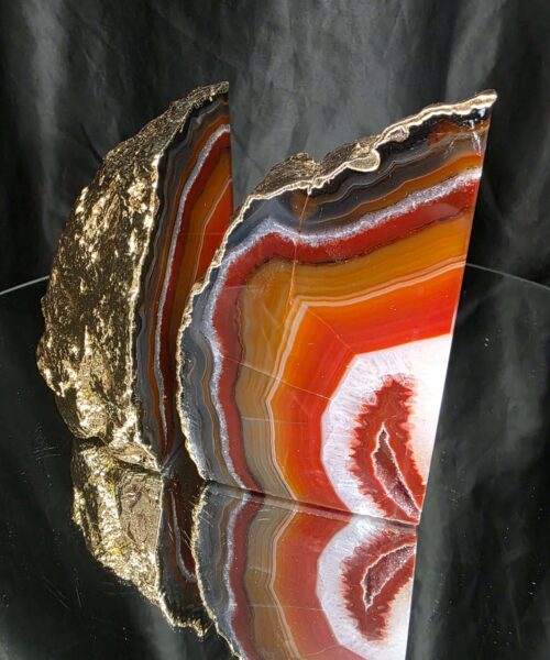 Red Agate 24ct Gold Edge Microcrystalline Quartz Premium Bookends 3 Ornament Handpicked Size 2.069kg H12xW16xD8cm - Image 10