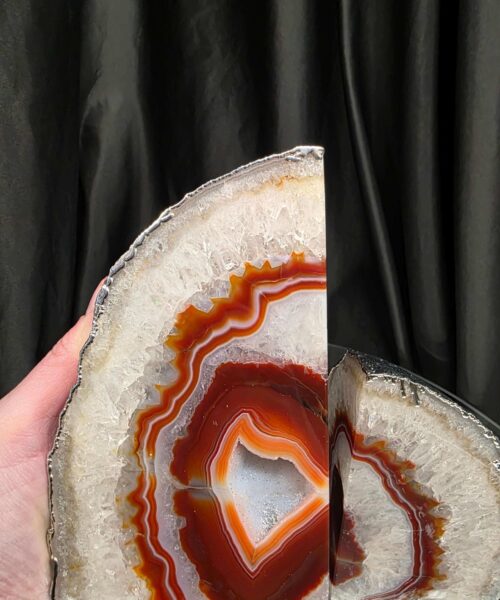 Red Agate Silver Edge Microcrystalline Quartz Premium Bookends 2 Ornament Handpicked Size 2.216kg H14xW18xD6cm - Image 8