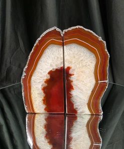 Red Agate Silver Edge Microcrystalline Quartz Premium Bookends 3 Ornament Handpicked Size 1.959kg H14xW14xD7cm