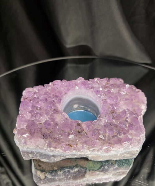 Alternative view of Very Large Premium A Grade Amethyst Cluster Druzy Candle 3 / Tealight Holders Handpicked 886g H5xW14xD9cm
