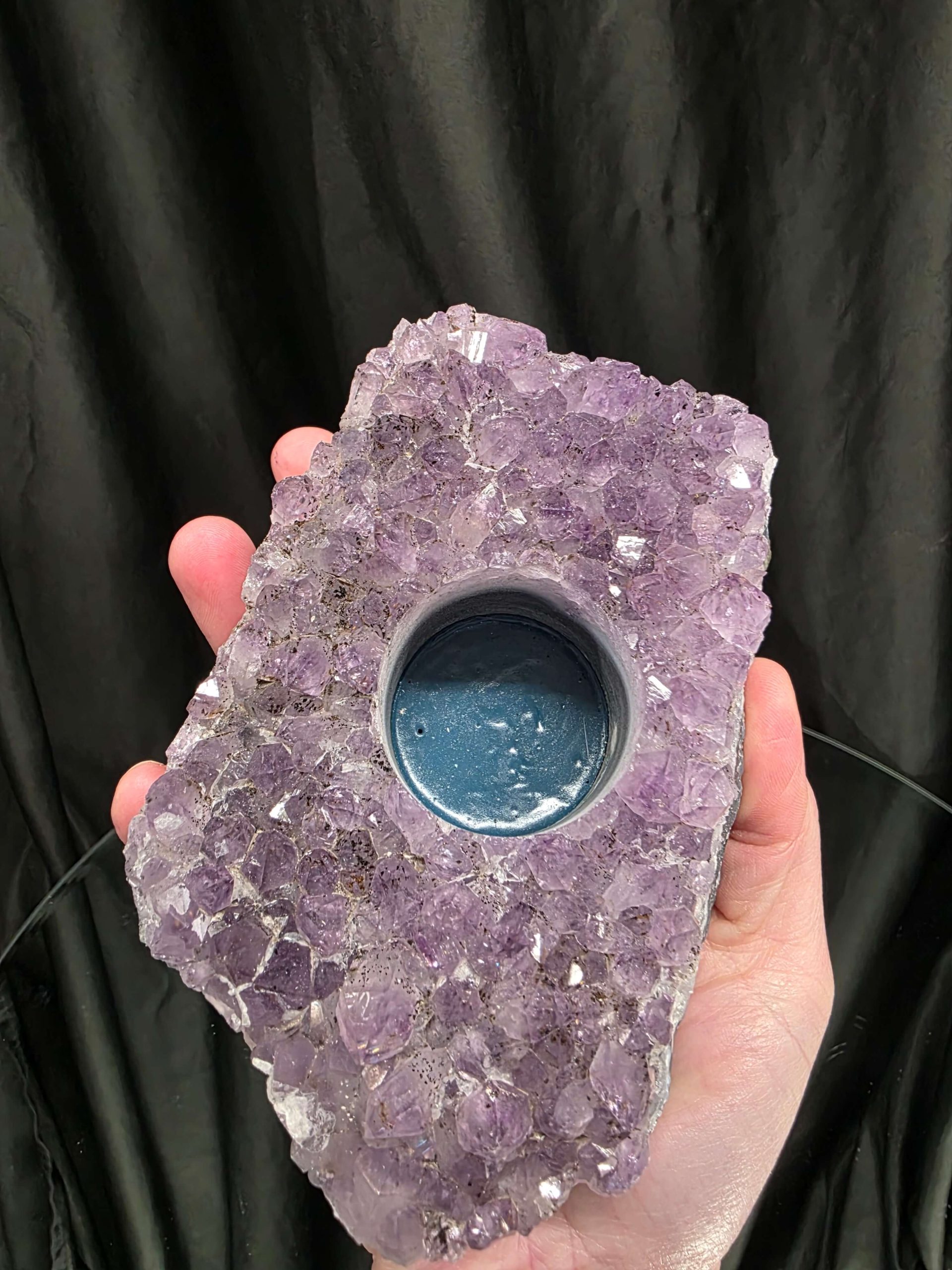 Very Large Premium A Grade Amethyst Cluster Druzy Candle 3 / Tealight Holders Handpicked 886g H5xW14xD9cm