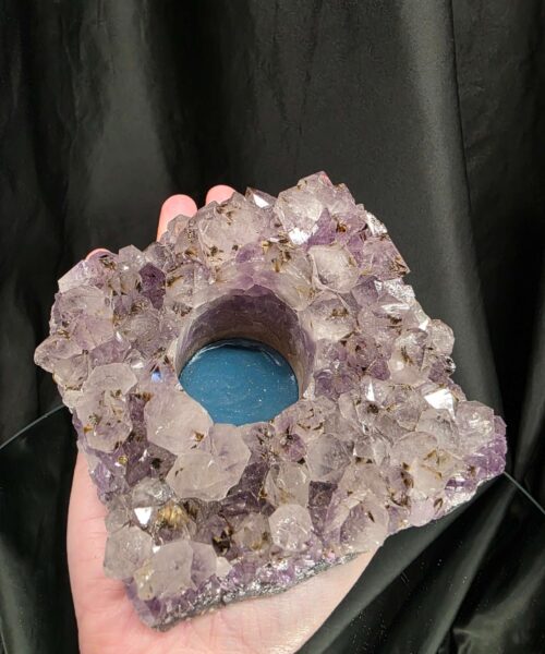 Very Large Premium A Grade Amethyst Cluster Druzy Candle 4 / Tealight Holders Handpicked 974g H6xW15xD14cm