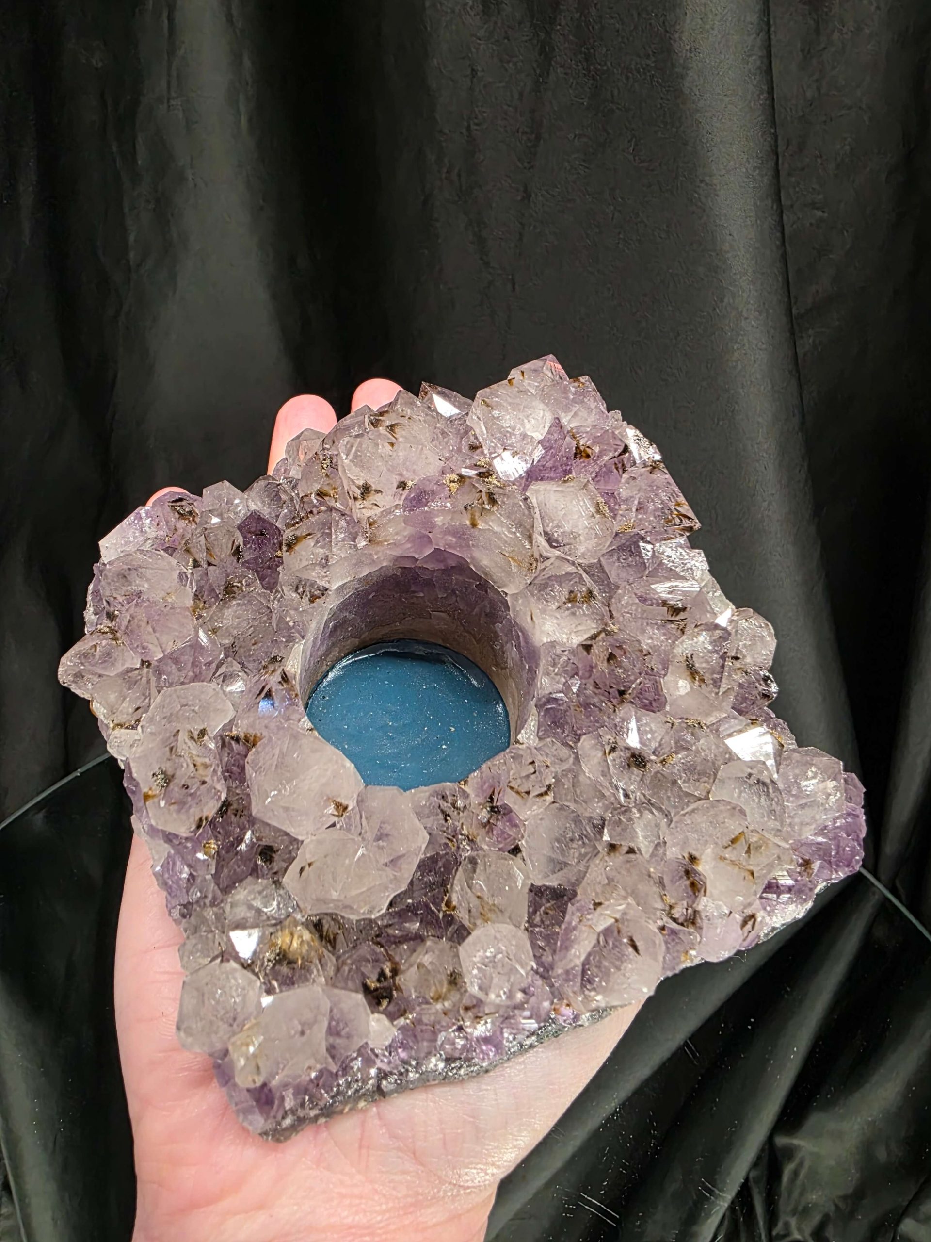 Very Large Premium A Grade Amethyst Cluster Druzy Candle 4 / Tealight Holders Handpicked 974g H6xW15xD14cm