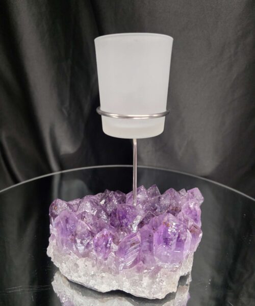 Alternative view of Premium A Grade Amethyst Candle No. 1 Cluster Druzy / 1 Cup Tealight Holders 1.119g H18xW14xD8cm