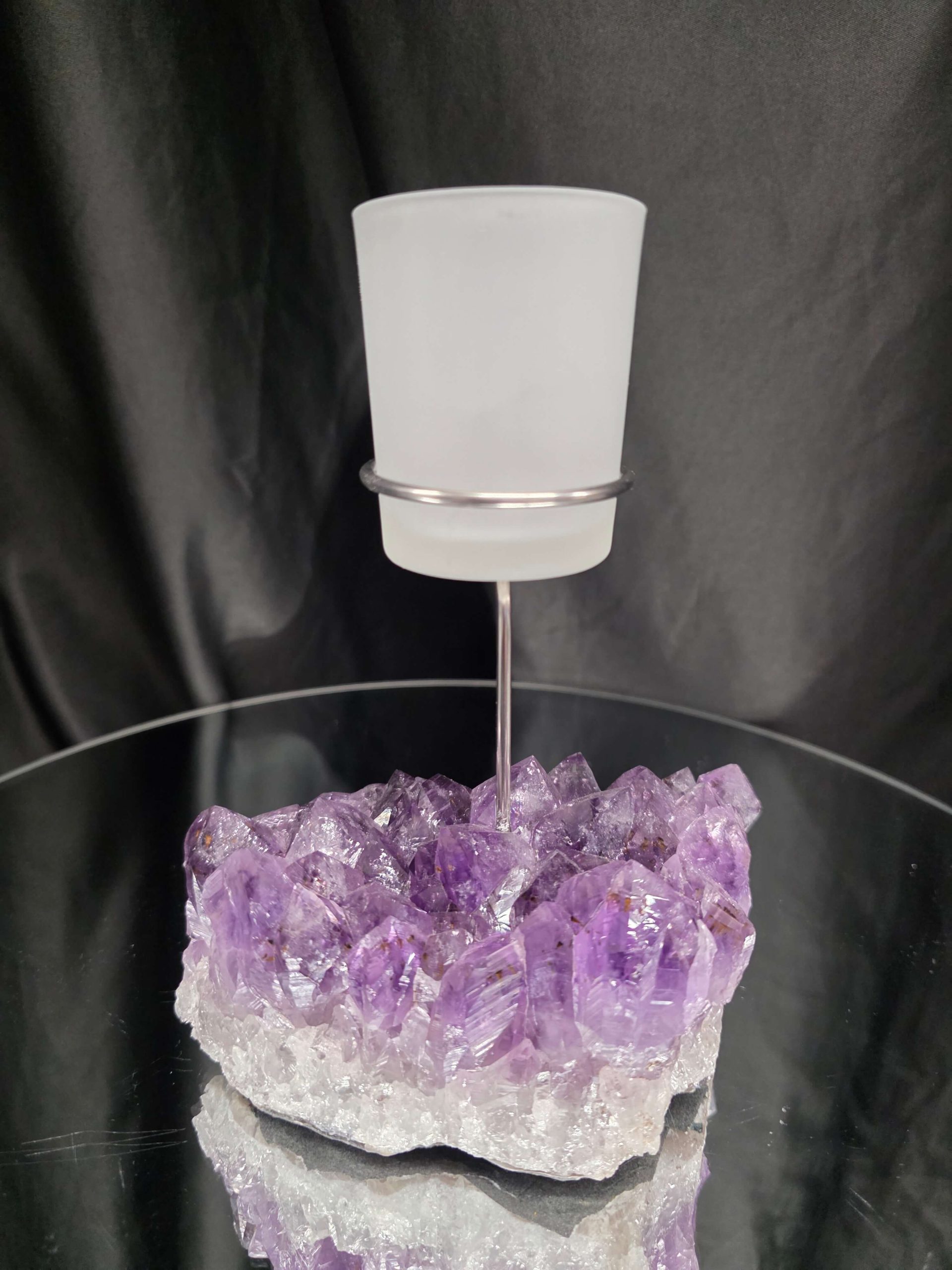 Premium A Grade Amethyst Candle No. 1 Cluster Druzy / 1 Cup Tealight Holders 1.119g H18xW14xD8cm - Image 2