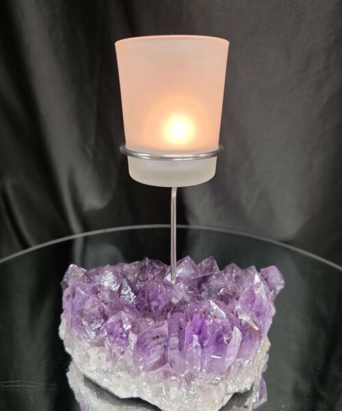 Premium A Grade Amethyst Candle No. 1 Cluster Druzy / 1 Cup Tealight Holders 1.119g H18xW14xD8cm - Image 11