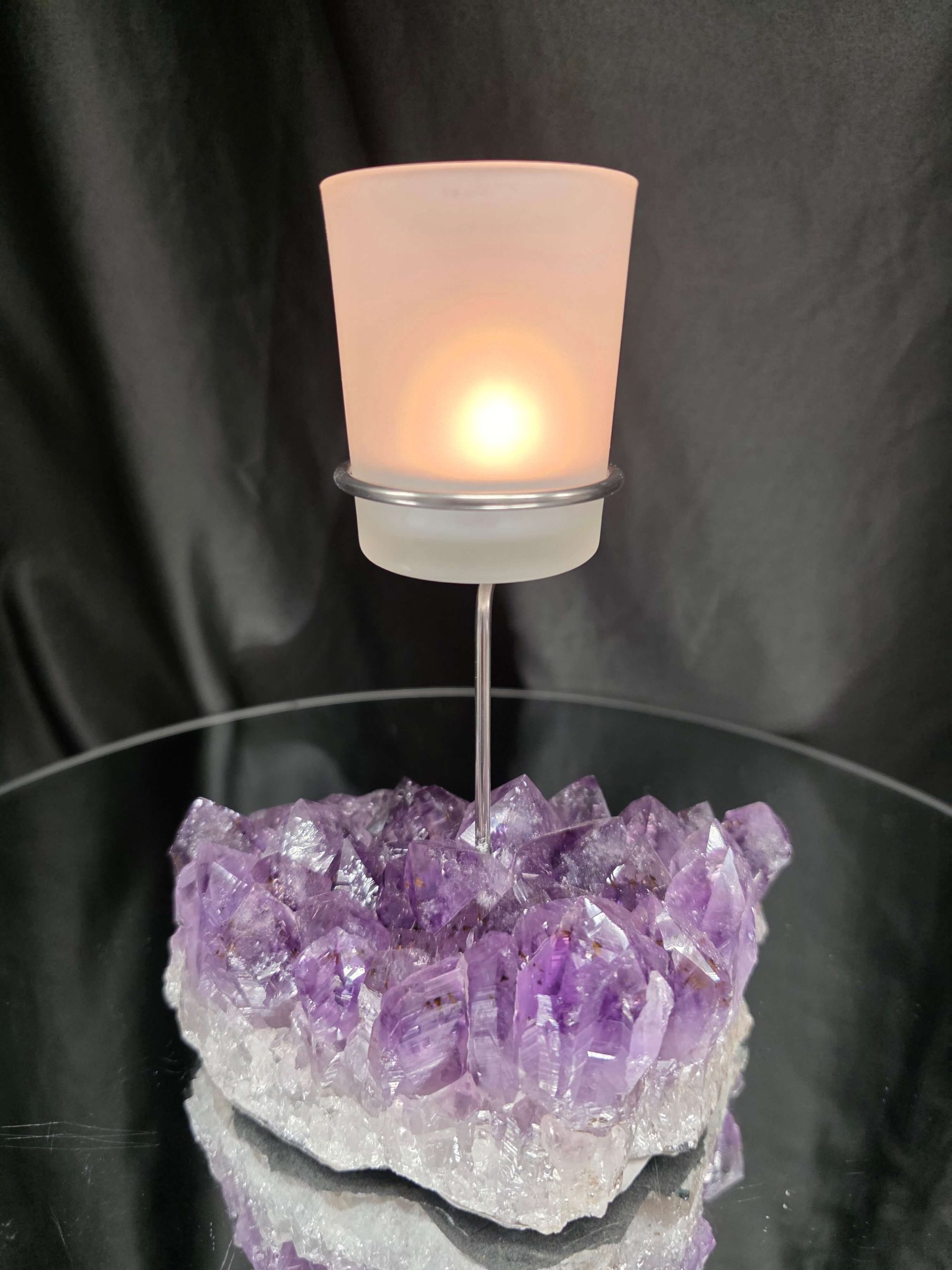Premium A Grade Amethyst Candle No. 1 Cluster Druzy / 1 Cup Tealight Holders 1.119g H18xW14xD8cm - Image 11
