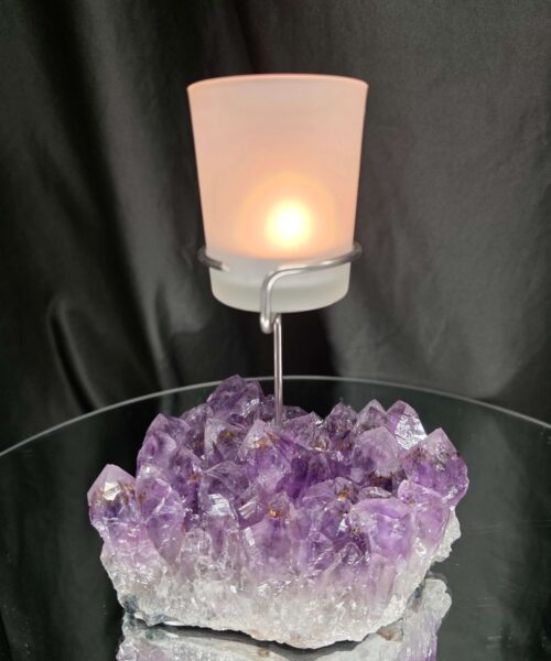 Premium A Grade Amethyst Candle No. 1 Cluster Druzy / 1 Cup Tealight Holders 1.119g H18xW14xD8cm